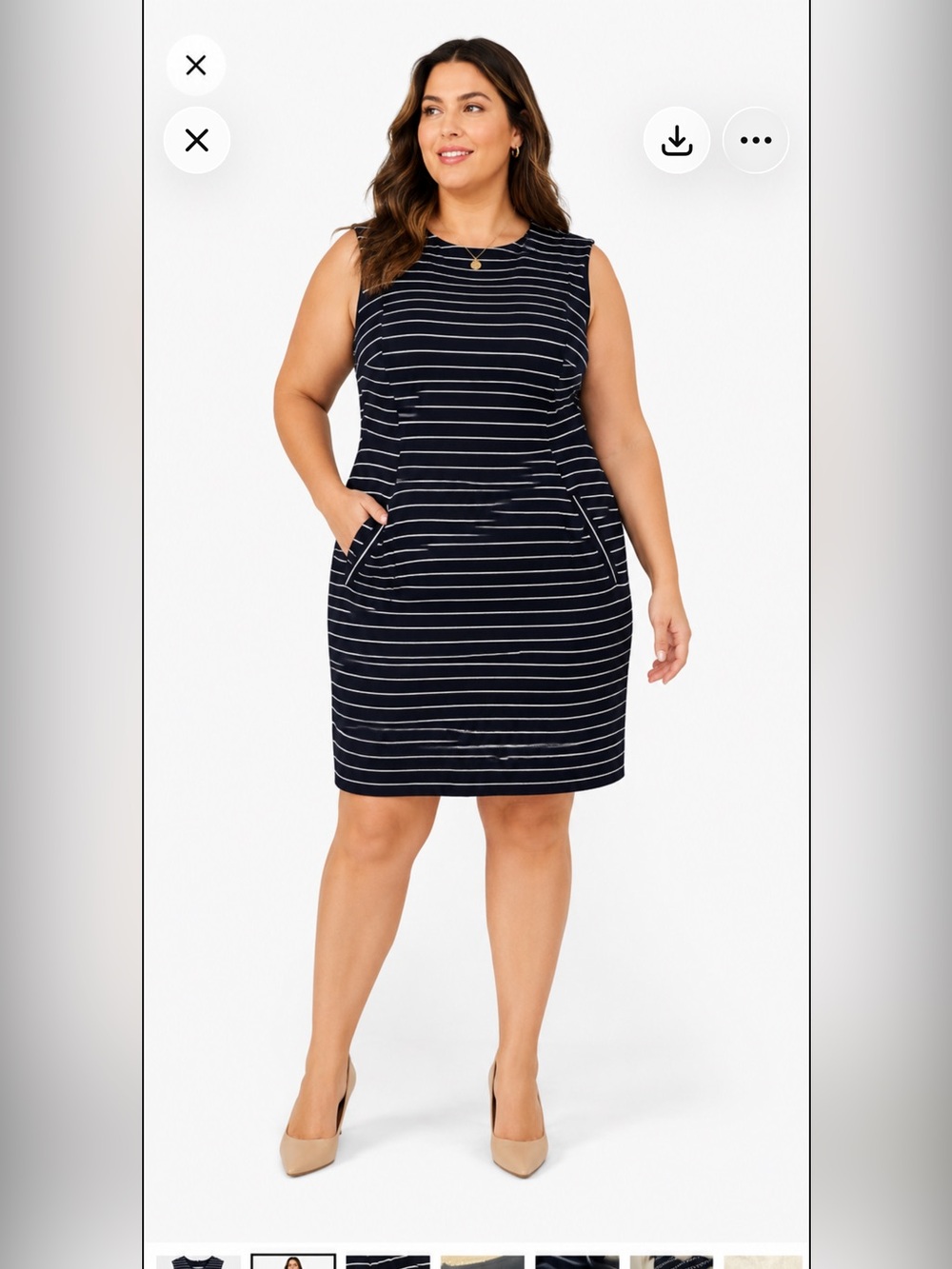 Lands End Womens Sheath Dress NWT 16 nautical Navy Blue White Stripe/!Pockets